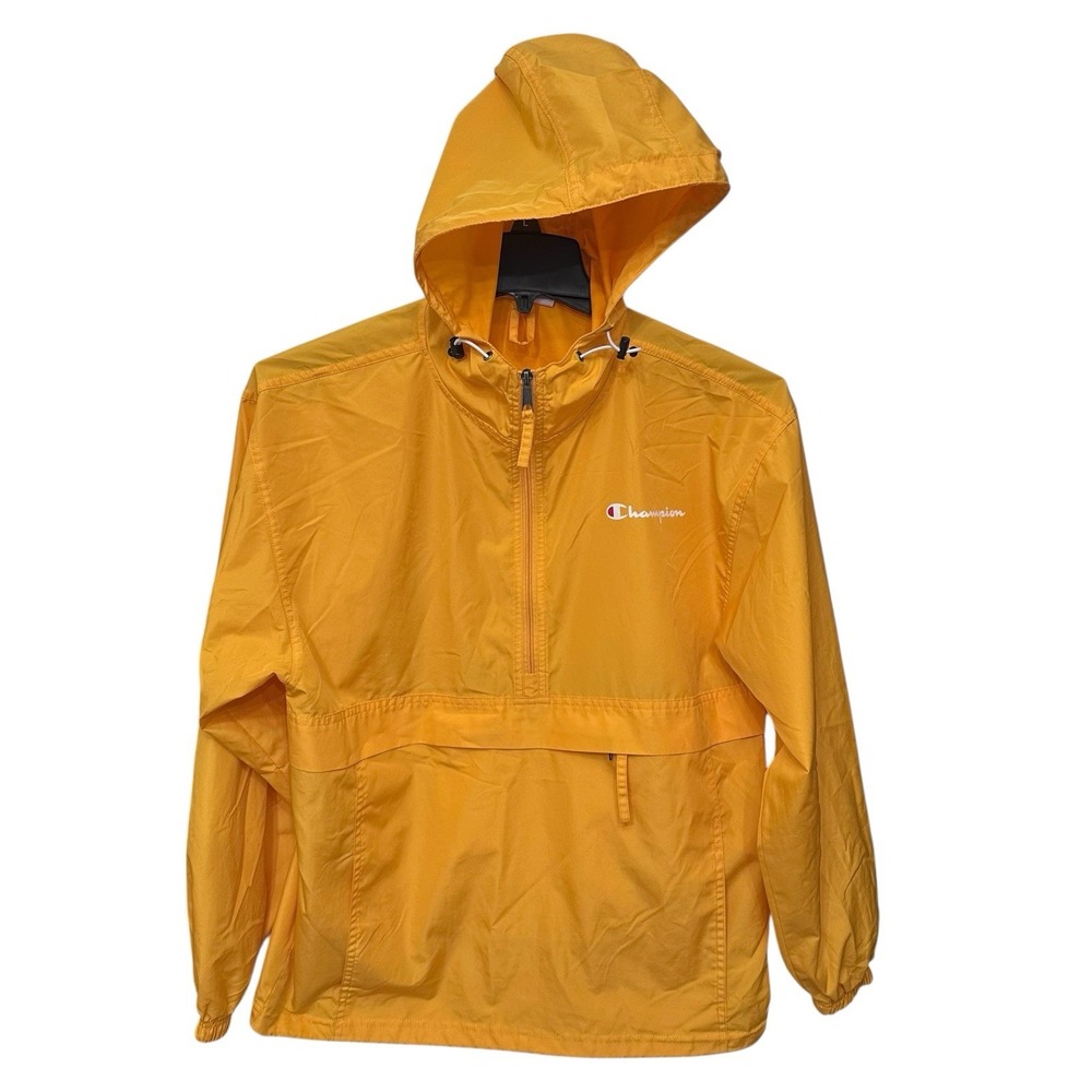 Champion Men's Medium Yellow Packable Half Zip Hooded Water Resistant Jacket‎